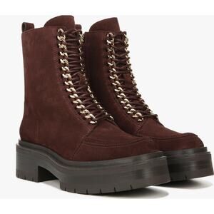 Sam Edelman Lovrin Combat Boots 8 NWT Red Burgundy Suede Chain Ankle Booties